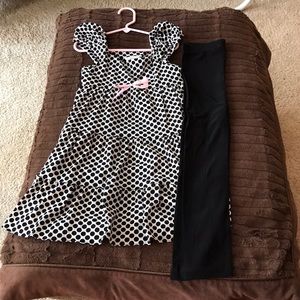 Girls 2-piece black/white polka dot dress/pant set